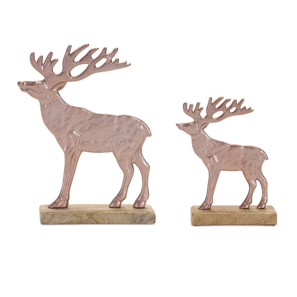 Melrose Metal Deer Silhouette with Wood Base (Set of 2)
