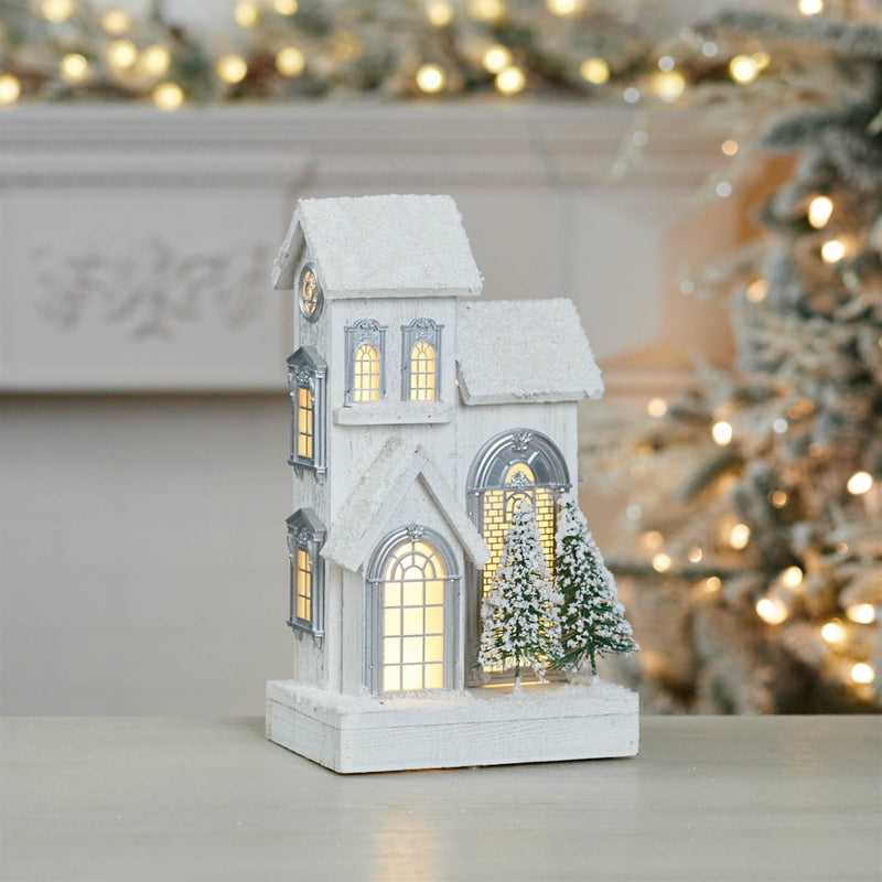 Melrose LED Flocked Wooden House 14.5"H