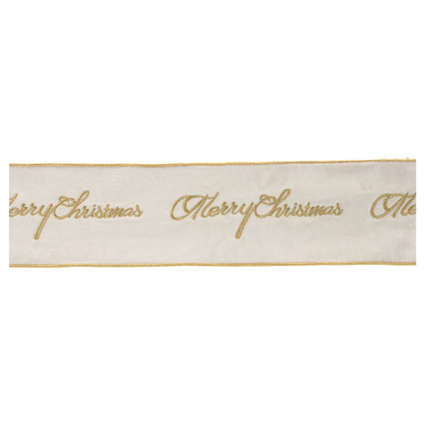 Melrose Embroidered Merry Christmas Wired Ribbon 4" x 5 Yds.