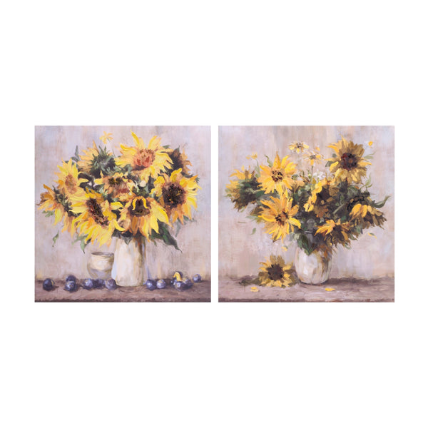 Melrose Sunflower Vase Canvas Wall Art 32"L, Modern, Wood