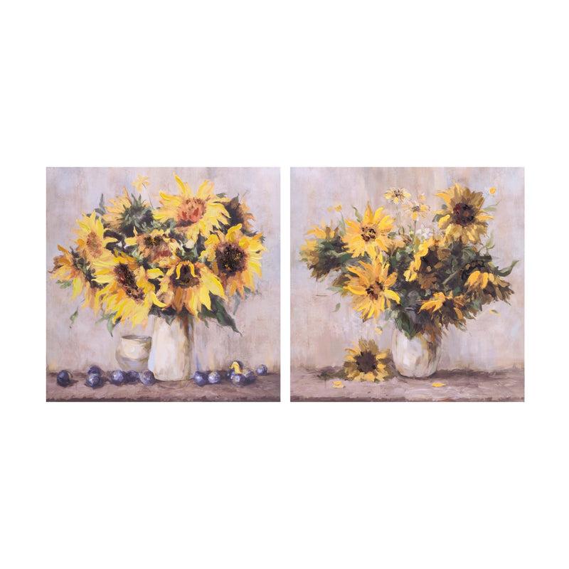 Melrose Sunflower Vase Canvas Wall Art 32"L, Modern, Wood