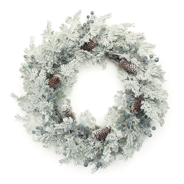 Melrose Flocked Pine Cedar Berry Wreath 24"D