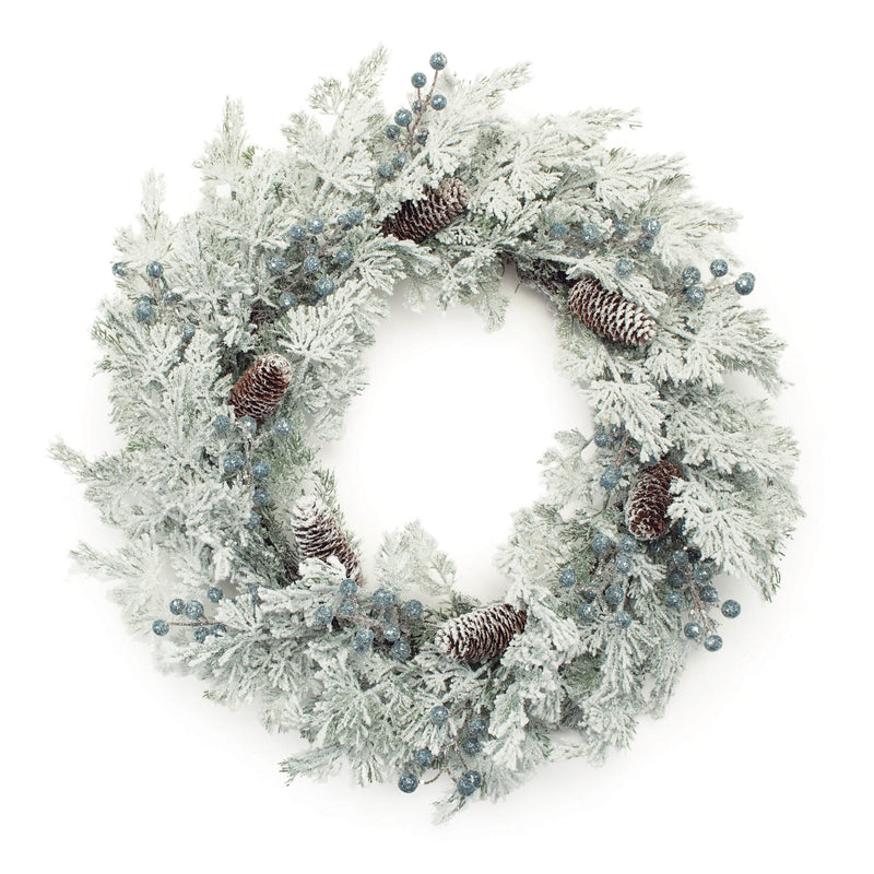 Melrose Flocked Pine Cedar Berry Wreath 24"D