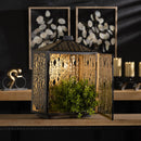 Melrose Forest Cut Metal Lantern with Gold Accent 16"H Rustic Black  Gold