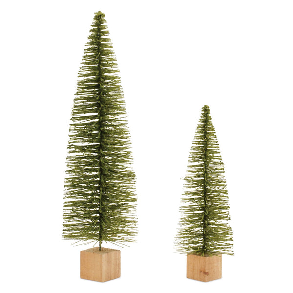 Melrose Glittered Green Bottle Brush Tree (Set of 2)