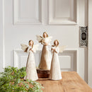 Melrose Beige Floral Etched Angel Figurine (Set of 3) Multicolor