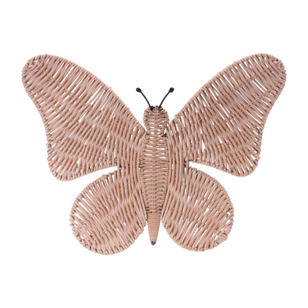 Melrose Woven Rattan Butterfly Wall Accent 18"L, Modern, Metal