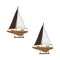 Natural Paulownia Wood Sailboat Sculpture with Metal Accents (Set of 2)'