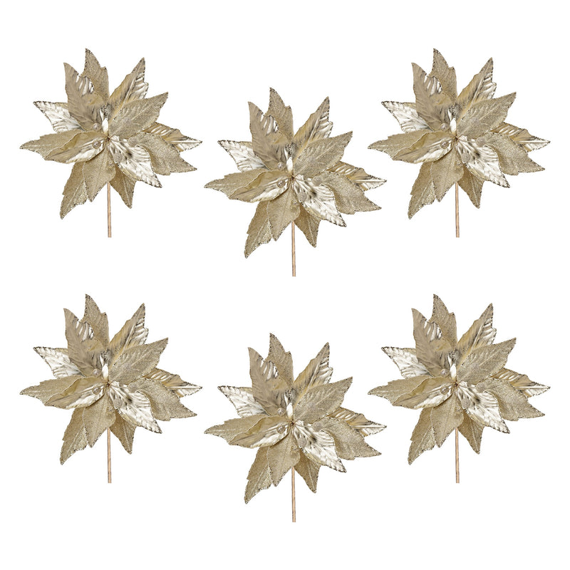 Melrose Glittered Poinsettia Stem (Set of 6)