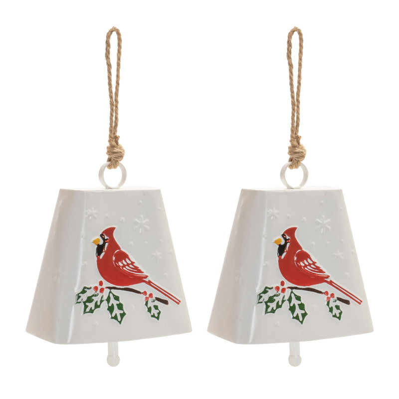 Melrose Metal Cardinal Bird Bell Ornament (Set of 2)