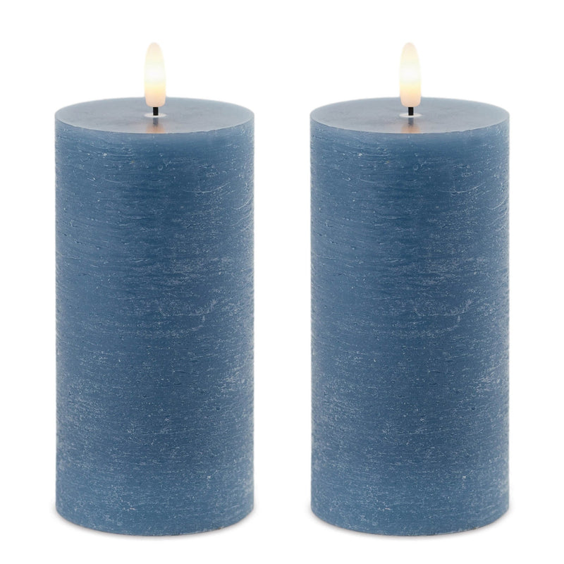 Melrose FIA Wick Blue Pillar Candle (Set of 2)