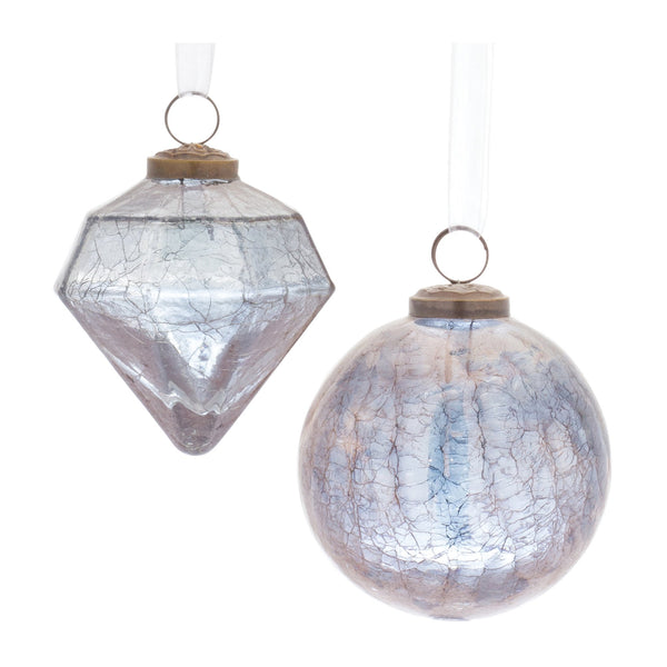 Blue Crackle Glass Ornament (Set of 6)