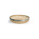 Melrose Round Woven Bamboo Tray with Galvanized Metal Accent (Set of 3)