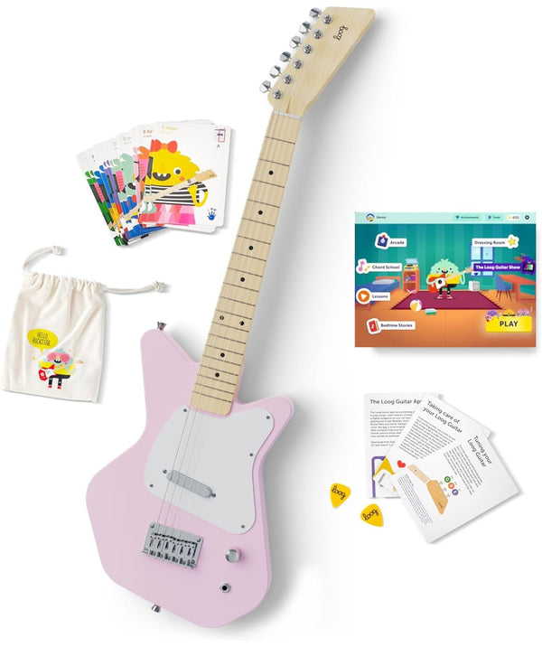 Loog Pro VI Electric Short‑Scale 6‑String Kids Guitar – LGPROVIEM – Pink