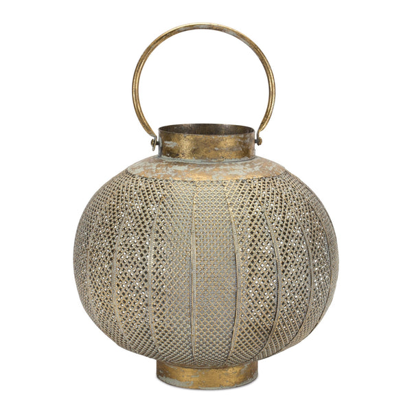 Melrose Punched Metal Candle Holder 11.5"H Bohemian & Eclectic Copper  Green