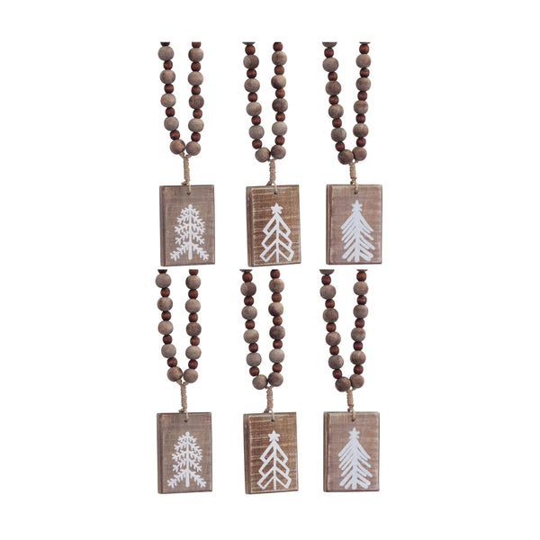 Melrose Rustic Wood Tree Tag Ornament with Beaded Hanger (Set of 6)