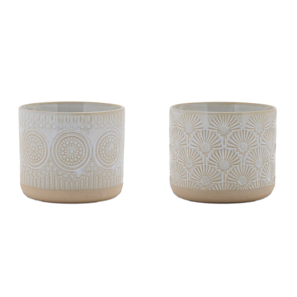 Melrose Porcelain Geometric Patterned Planter Set of 2 Planter, Porcelain