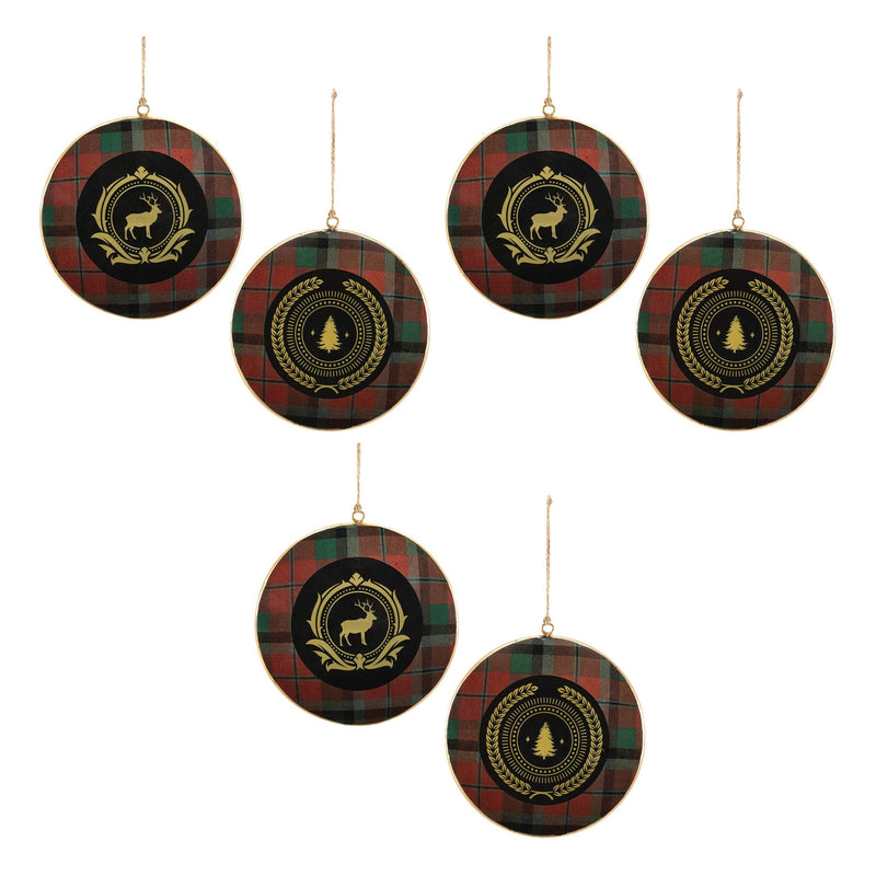 Melrose Metal Deer and Pine Tree Disc Ornament (Set of 6)