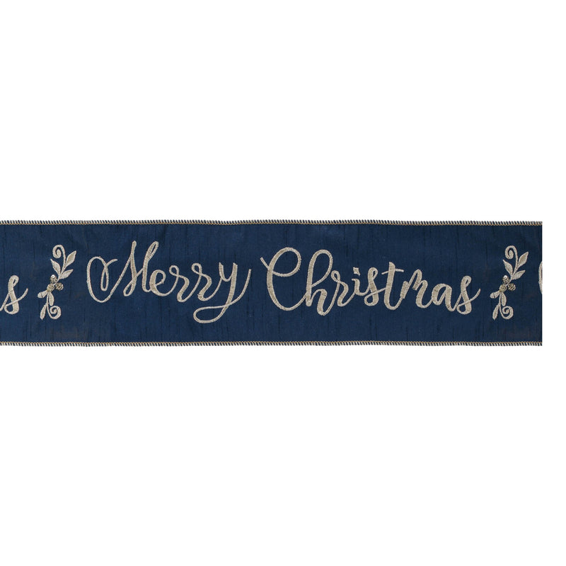 Melrose Embroidered Merry Christmas Wired Ribbon 4" x 5 Yds.
