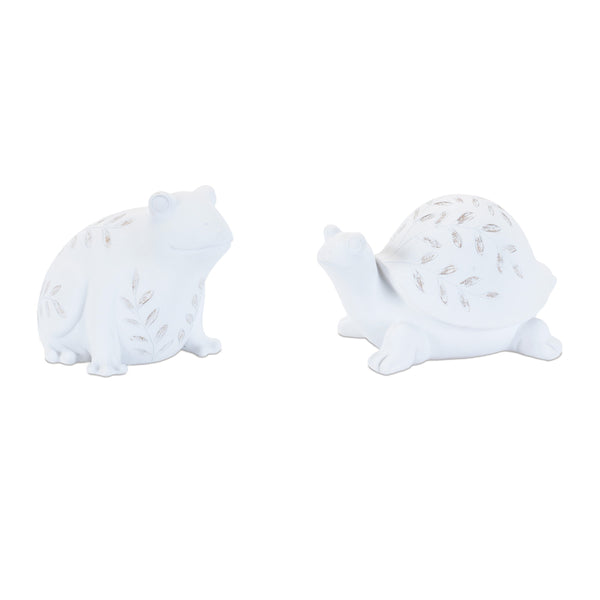 Melrose Etched Frog and Turtle Figurine (Set of 2)