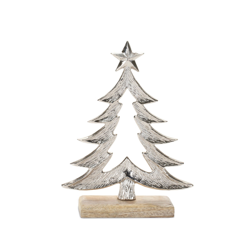 Melrose Metal Christmas Tree with Wood Base (Set of 2)