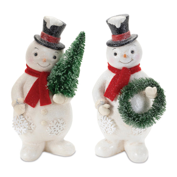 Melrose Glittered Snowman Figurine (Set of 2)