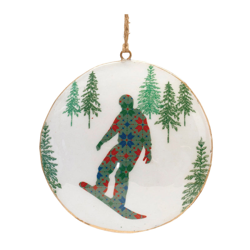 Melrose Metal Snowboard Forest Disc Ornament (Set of 6)