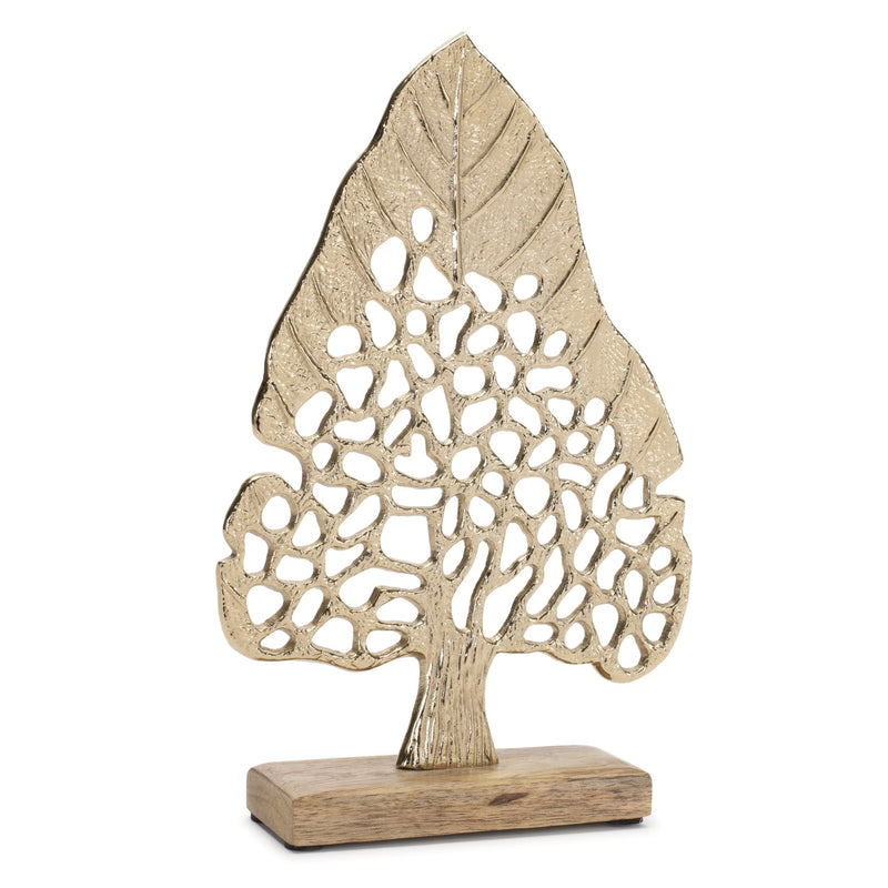 Melrose Modern Metal Leaf Tree on Wood Base (Set of 2)