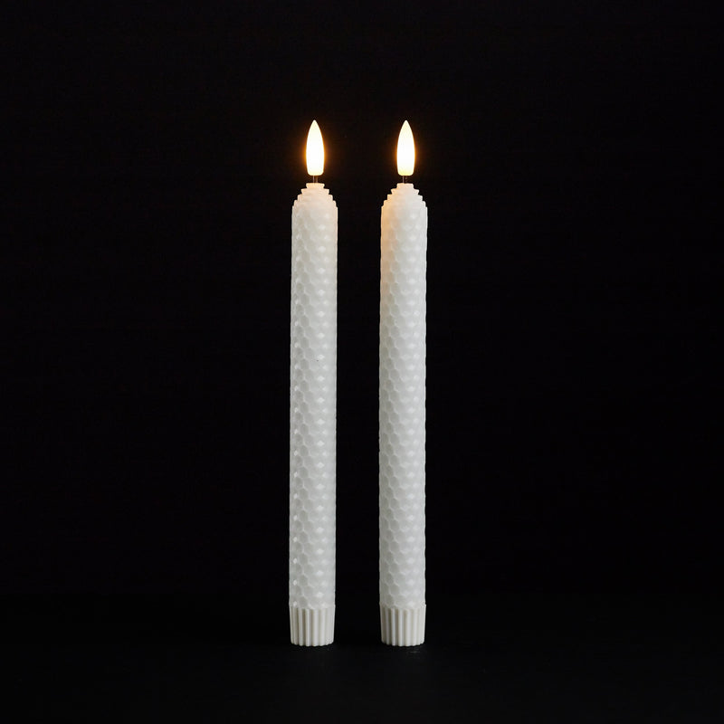 Melrose FIA Wick White Textured Taper Candle (Set of 2)