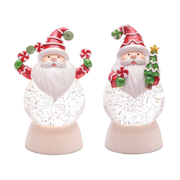 Melrose LED Peppermint Santa Snow Globe (Set of 2)