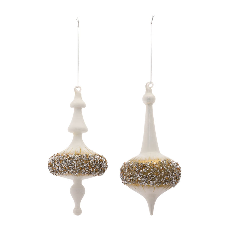 Melrose Modern Glass Finial Ornament with Gold Bead Accent (Set of 6)