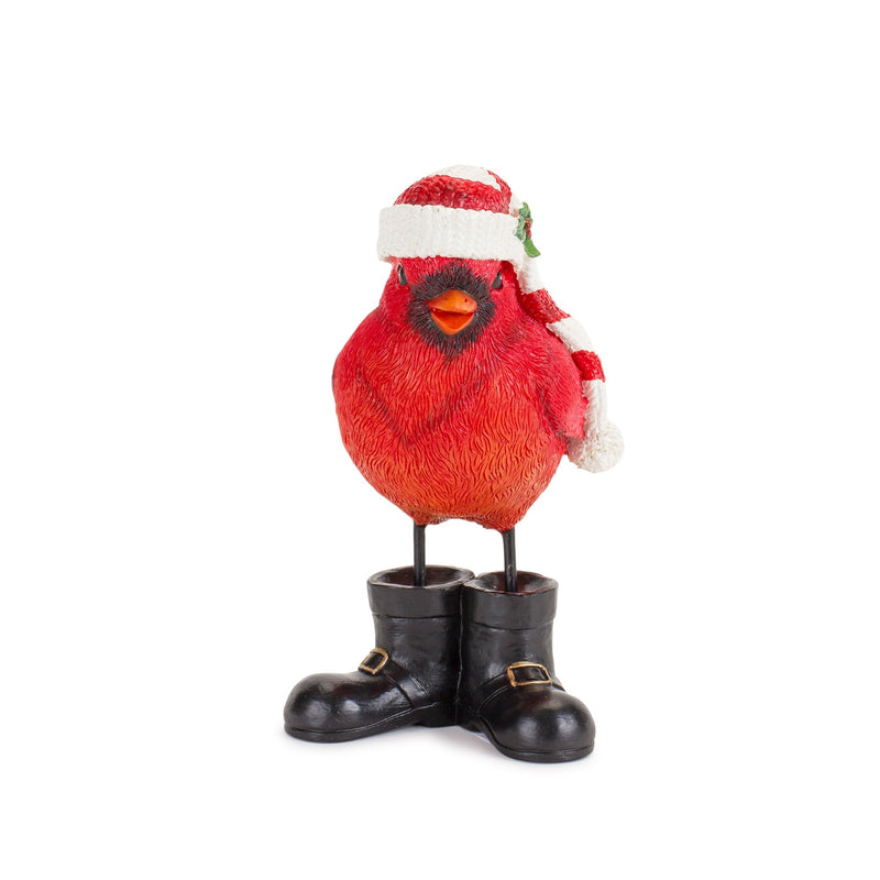 Melrose Winter Cardinal Bird Figurine with Santa Boots and Hat (Set of 3)