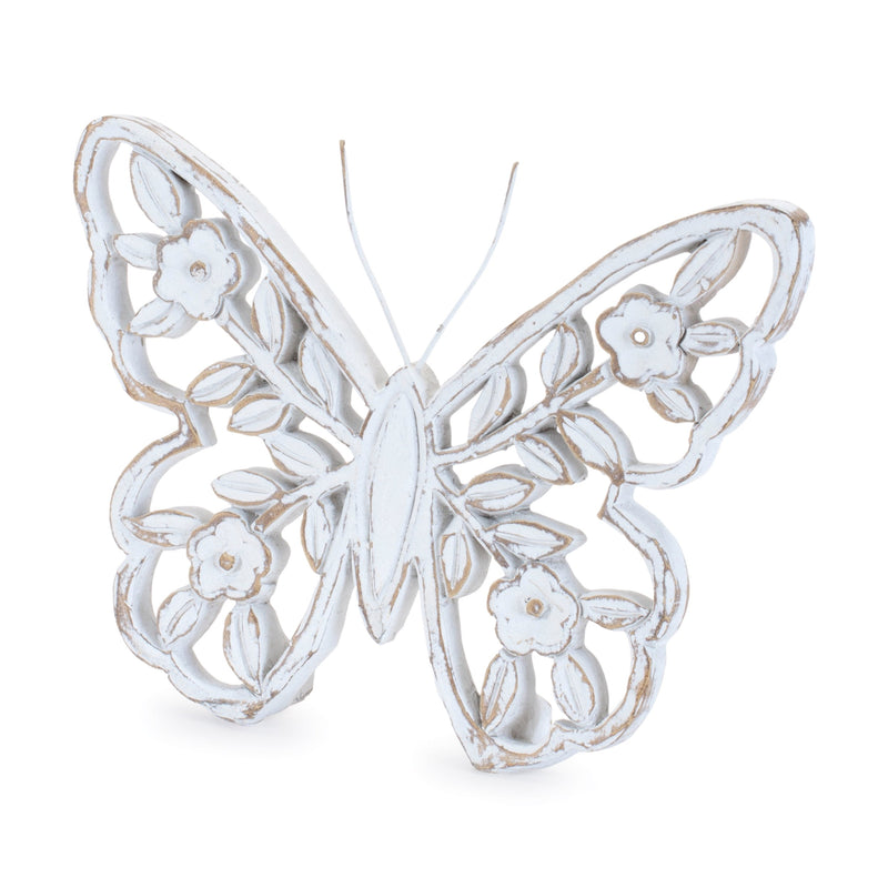 Melrose White Washed Floral Butterfly Decor (Set of 2)