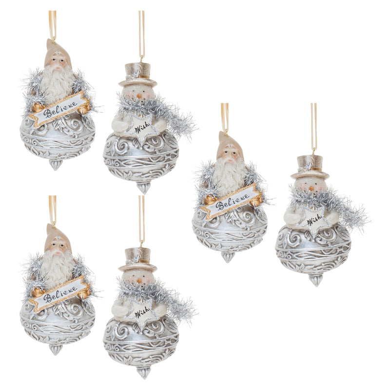 Melrose Ornate Santa and Snowman Finial Ornament (Set of 6)