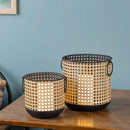 Melrose Punched Metal Candle Holder with Rattan Design (Set of 2)