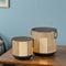 Melrose Punched Metal Candle Holder with Rattan Design (Set of 2)