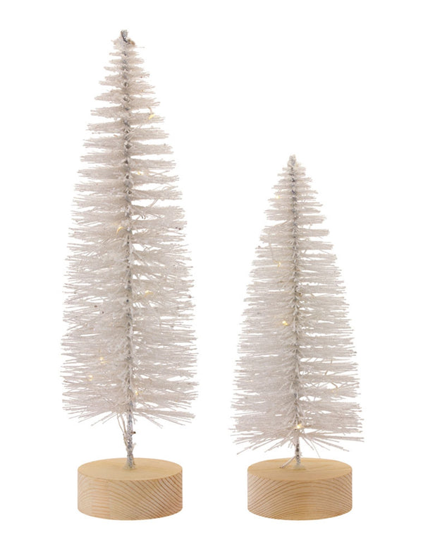 Melrose LED Lighted White Bottle Brush Tree with Wood Base and Gold Accent (Set