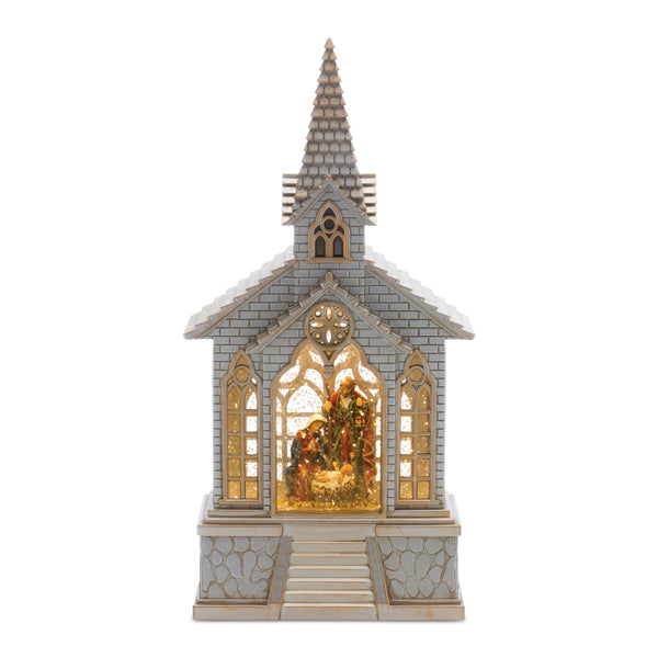 Melrose LED Snow Globe Church with Nativity 8.25"H