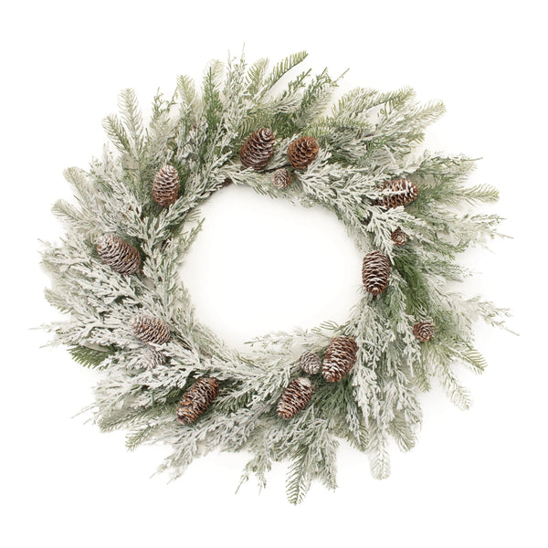 Melrose Flocked Mixed Pine and Pinecone Wreath 27"D
