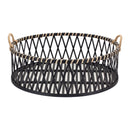 Melrose Round Woven Bamboo Trays with Rattan Handle Accent (Set of 2)