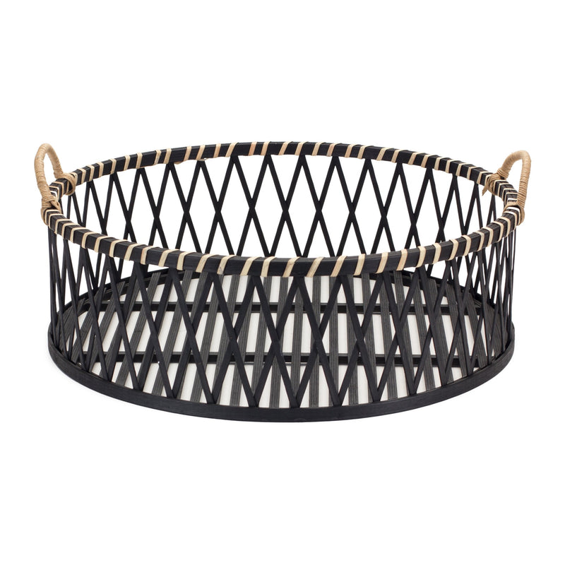 Melrose Round Woven Bamboo Trays with Rattan Handle Accent (Set of 2)