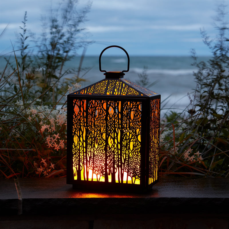Melrose Forest Cut Metal Lantern with Gold Accent 16"H Rustic Black  Gold