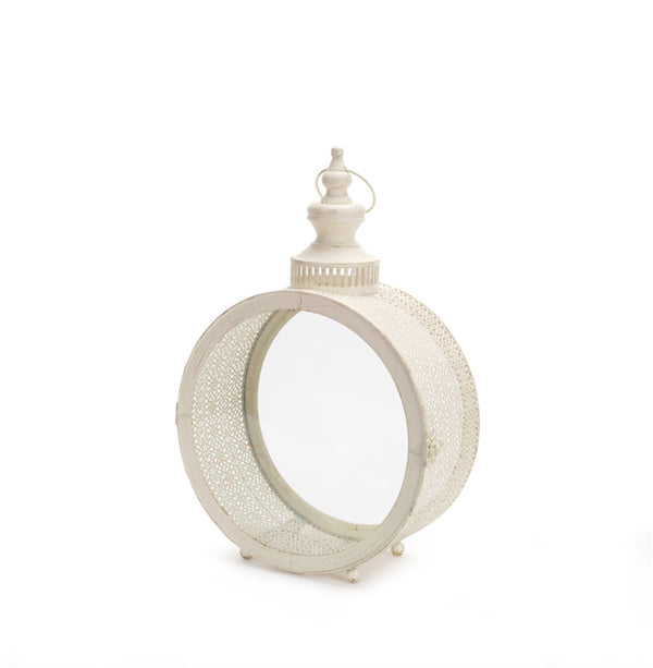 Melrose Ivory Ornate Metal Circle Lantern 17.5"D Beige
