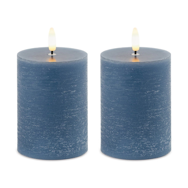 Melrose FIA Wick Blue Pillar Candle (Set of 2)