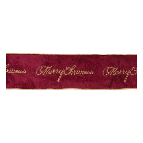 Melrose Embroidered Merry Christmas Wired Ribbon 4" x 5 Yds.