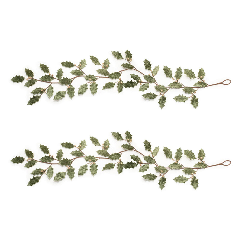 Melrose Glittered Holly Leaf Garland (Set of 2)