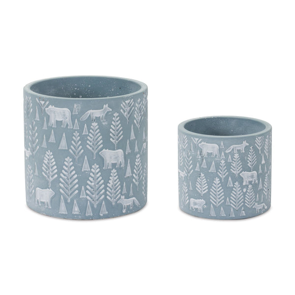 Melrose Woodland Winter Stone Planter Set of 2 Planter