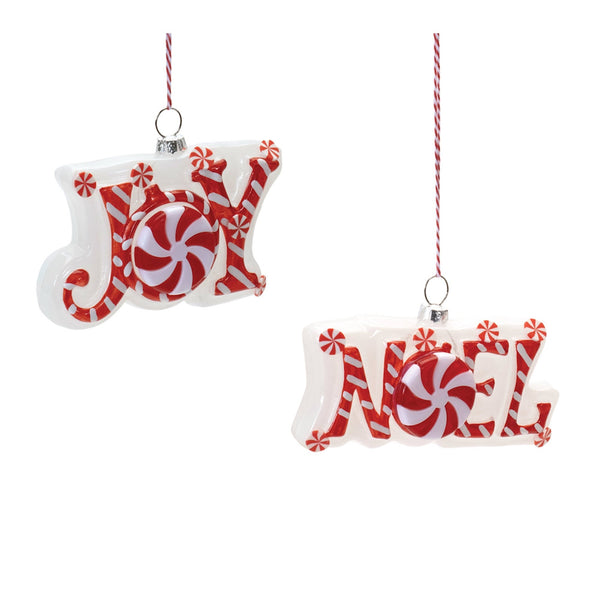 Glass Peppermint Joy and Noel Ornament (Set of 6)