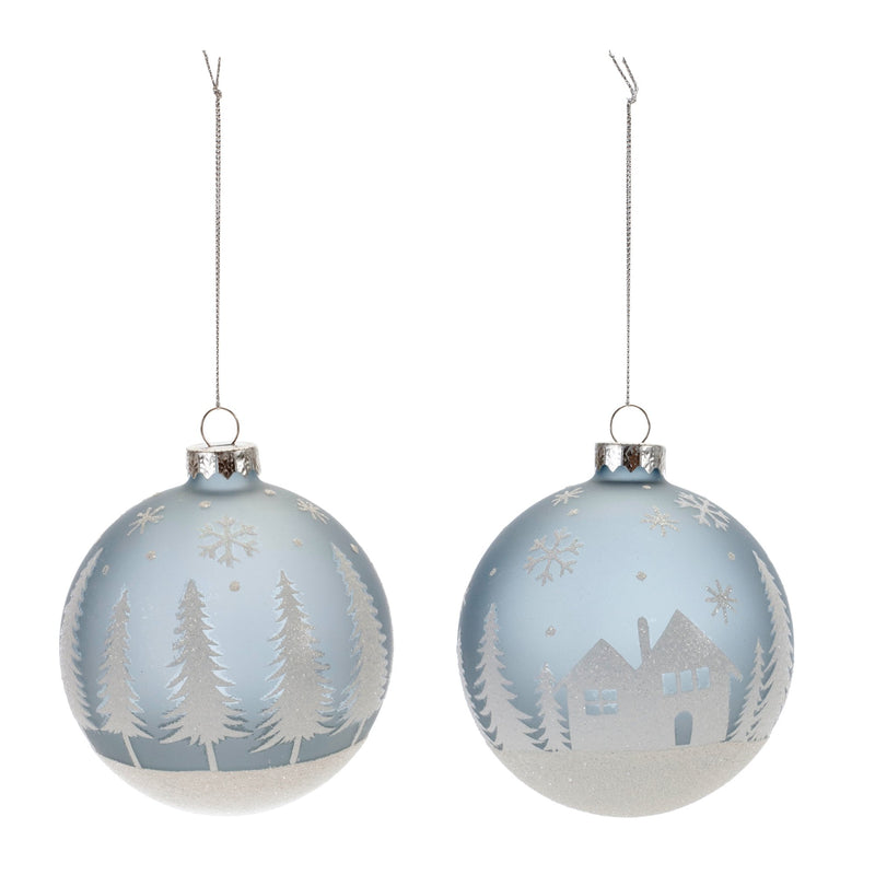 Frosted Forest and Village Ball Ornament (Set of 6)