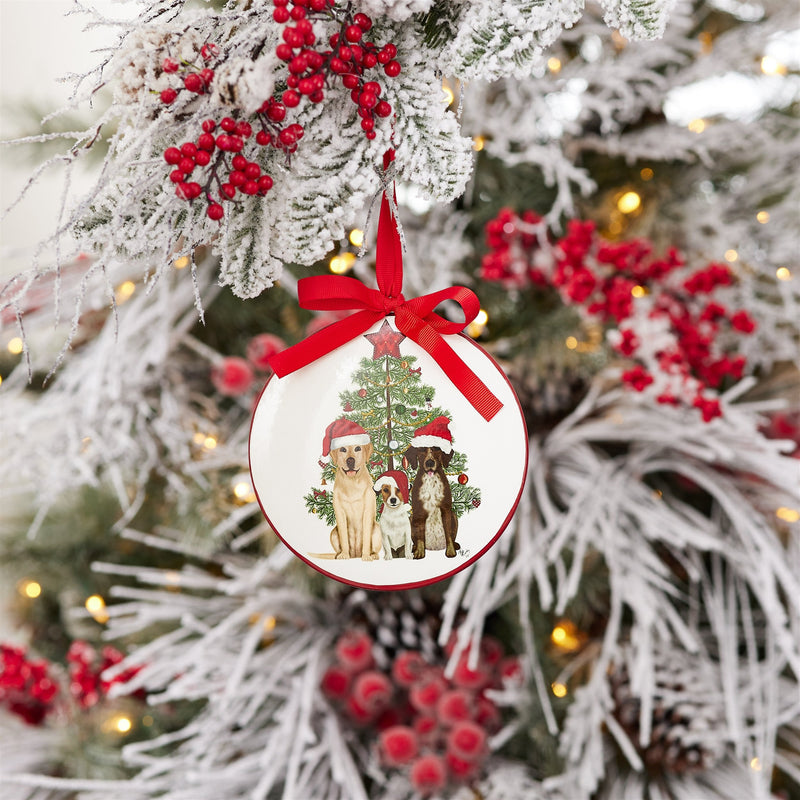 Melrose Dogs and Christmas Tree Disc Ornament (Set of 12)